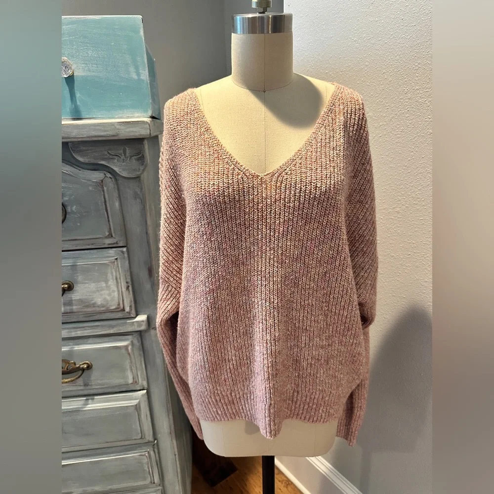 Michael Stars Dom Vneck Pullover Sweater Pink/Red - Picture 3 of 6